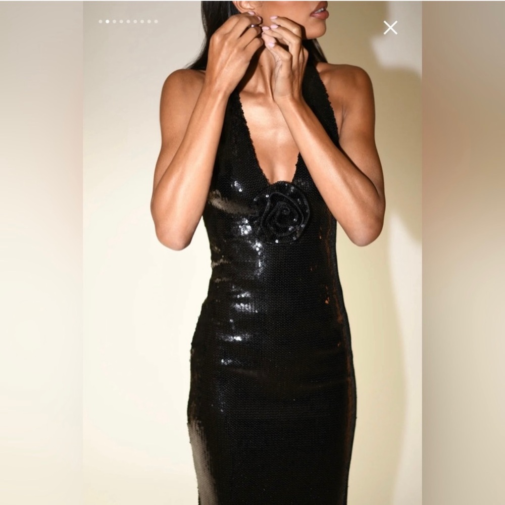 Meshki Black Sequin Halter Dress